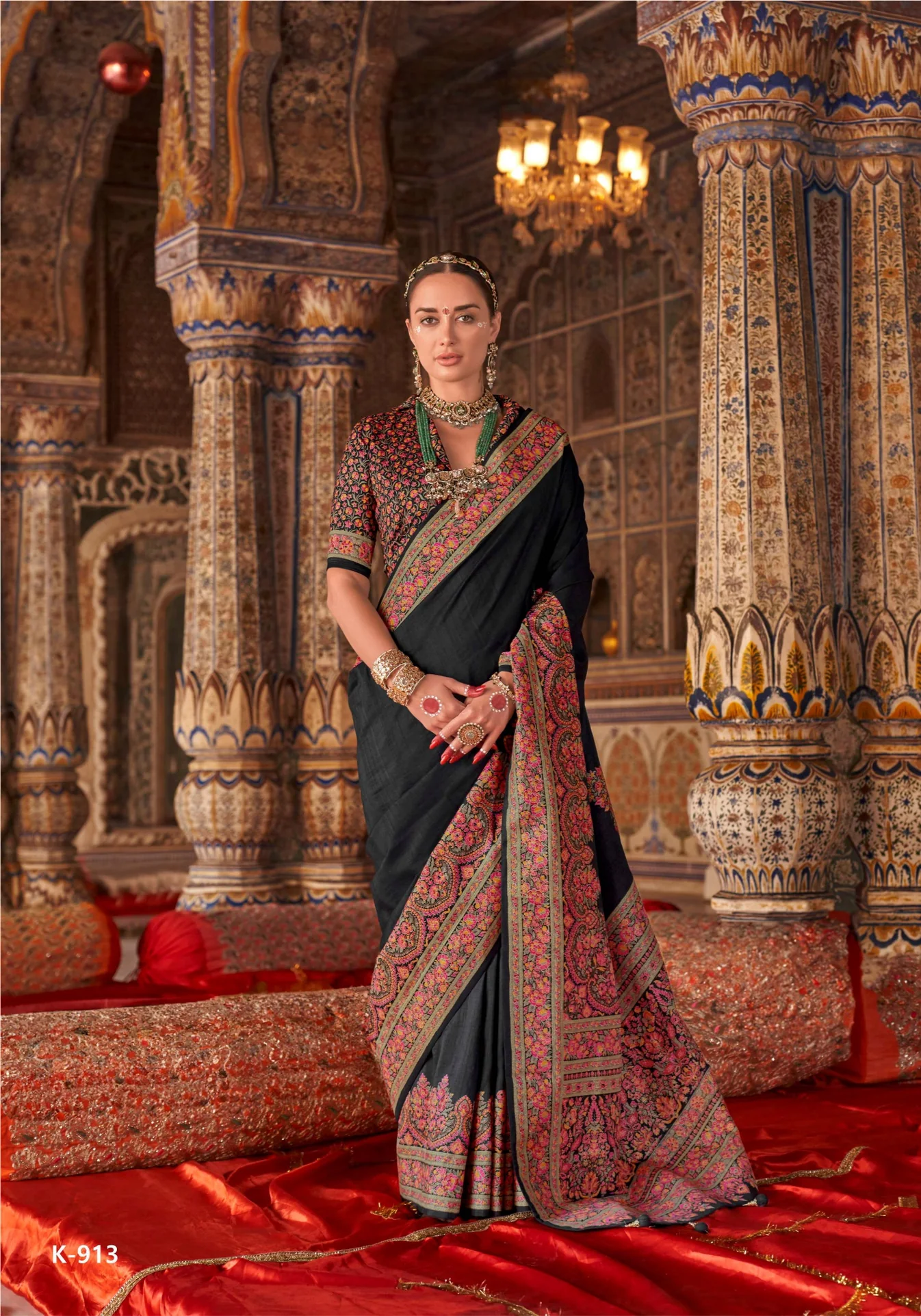 Premium Kashmiri Print Silk Black Saree